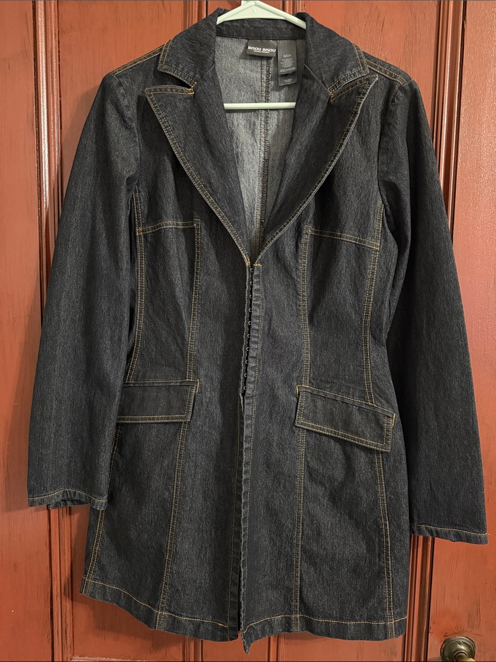 Bisou Bisou dark blue Denim Tailored Long Jean Jacket